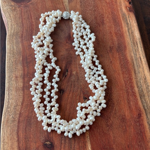 VTG 18" Oval White Biwa Cultured Freshwater Multi Pearl Strand Silver Mg Closure - Picture 2 of 7